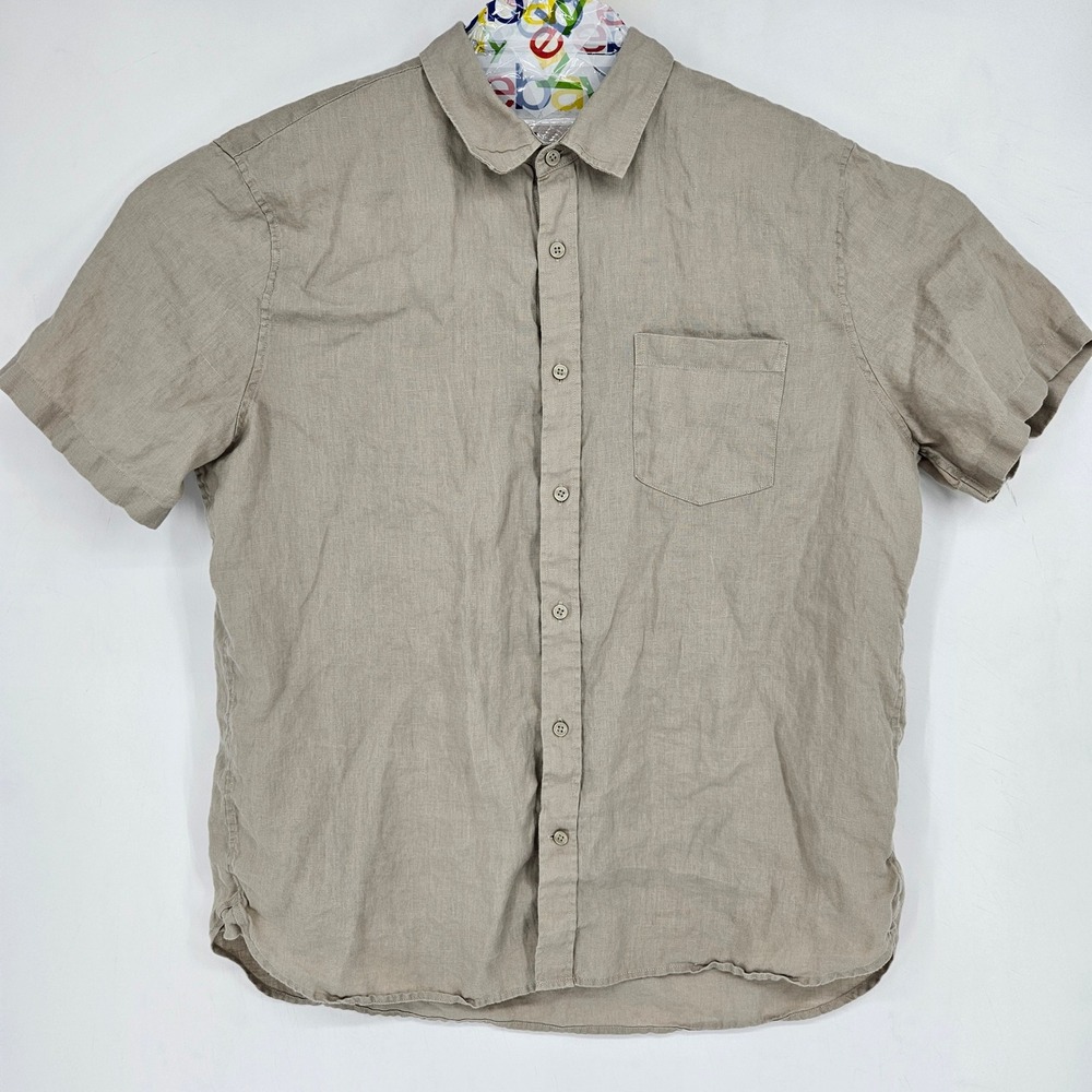 Vince Shirt Mens Extra Large Button Up Casual Preppy Short‎ Sleeve Linen Tan